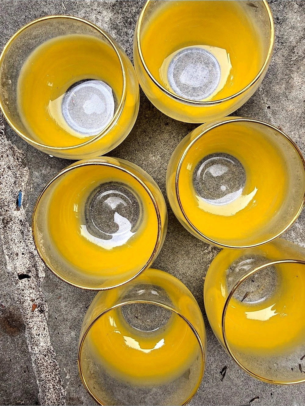 Blendo Yellow & Clear Gold Rim Glasses Set of 6
